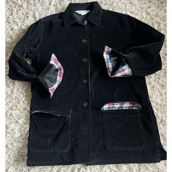 Vintage Women’s Lands End Black Corduroy Blazer Jacket With Flannel Accents - Picture 3 of 8